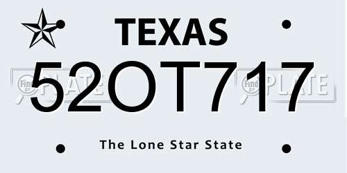52OT717 Texas License Plate