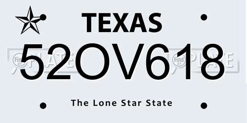 52OV618 Texas License Plate