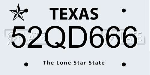 52QD666 Texas License Plate