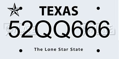 52QQ666 Texas License Plate