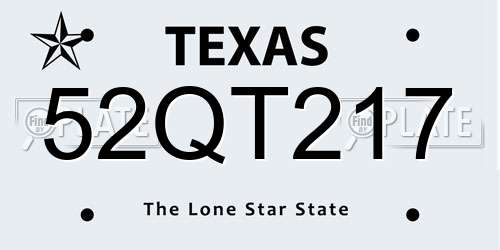 52QT217 Texas License Plate