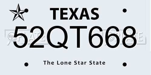 52QT668 Texas License Plate