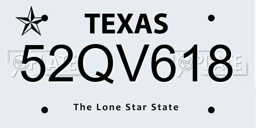 52QV618 Texas License Plate