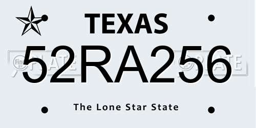 52RA256 Texas License Plate
