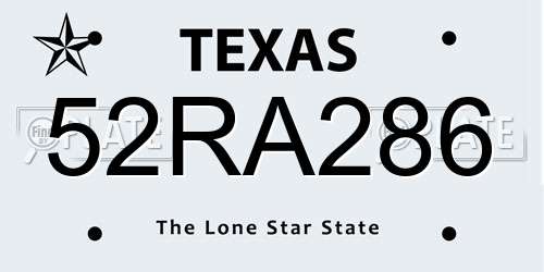 52RA286 Texas License Plate