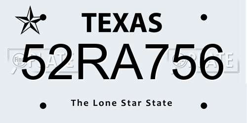 52RA756 Texas License Plate