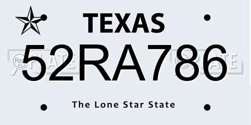 52RA786 Texas License Plate