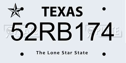 52RB174 Texas License Plate