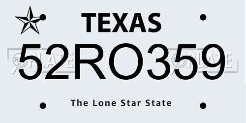 52RO359 Texas License Plate