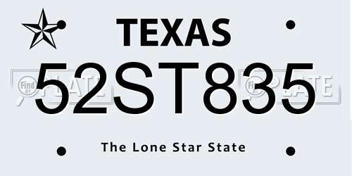 52ST835 Texas License Plate