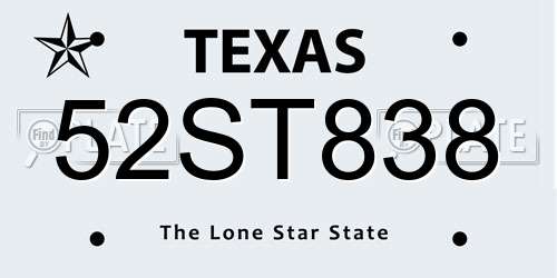 52ST838 Texas License Plate