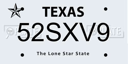 52SXV9 Texas License Plate