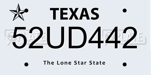 52UD442 Texas License Plate