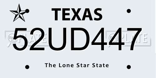 52UD447 Texas License Plate