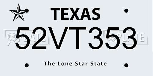 52VT353 Texas License Plate