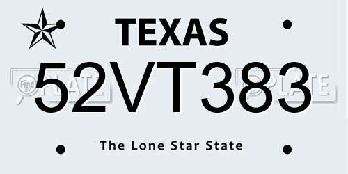 52VT383 Texas License Plate