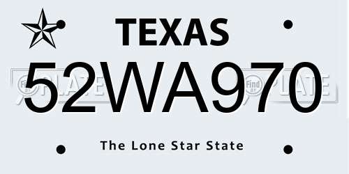 52WA970 Texas License Plate