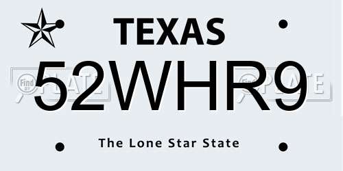 52WHR9 Texas License Plate
