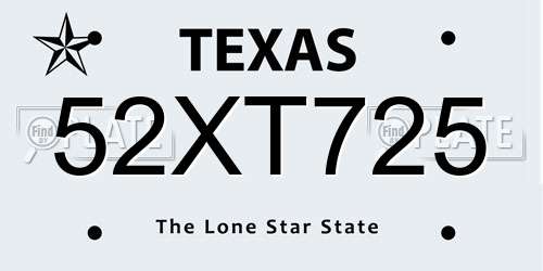 52XT725 Texas License Plate