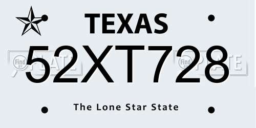 52XT728 Texas License Plate