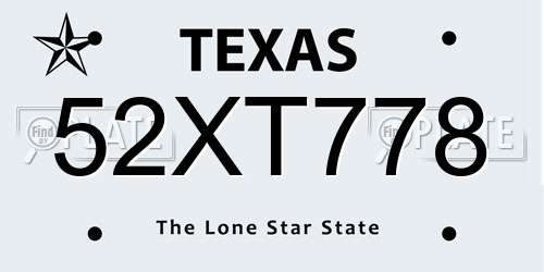 52XT778 Texas License Plate
