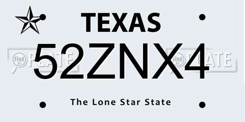 52ZNX4 Texas License Plate