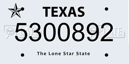 5300892 Texas License Plate