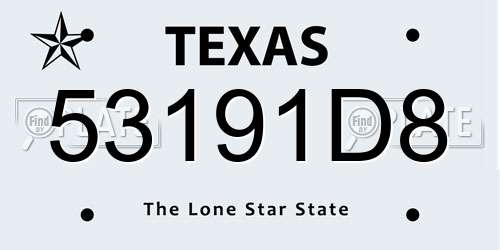 53191D8 Texas License Plate