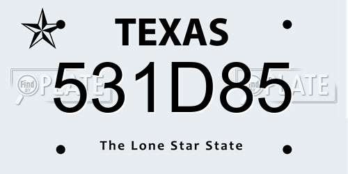 531D85 Texas License Plate