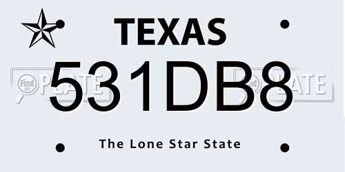 531DB8 Texas License Plate