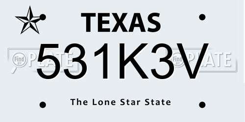 531K3V Texas License Plate