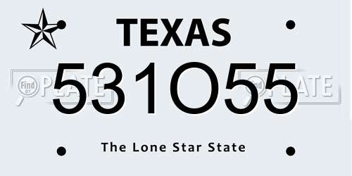 531O55 Texas License Plate