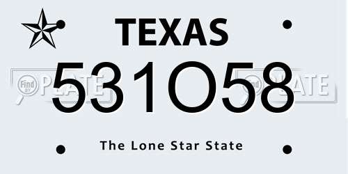 531O58 Texas License Plate