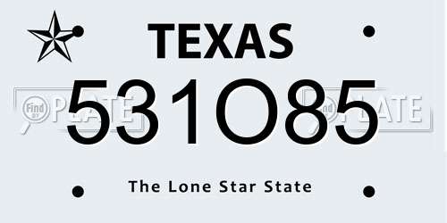 531O85 Texas License Plate