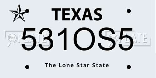 531OS5 Texas License Plate
