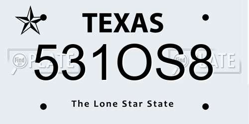 531OS8 Texas License Plate