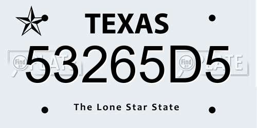 53265D5 Texas License Plate
