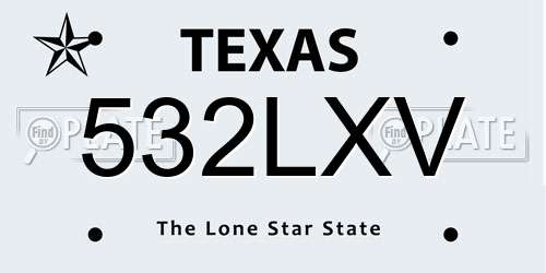 532LXV Texas License Plate