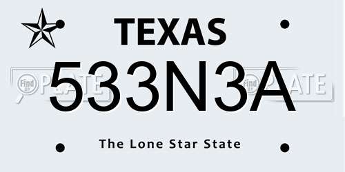 533N3A Texas License Plate