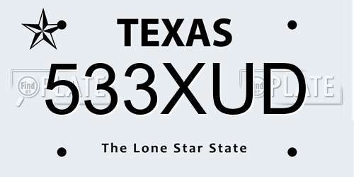 533XUD Texas License Plate