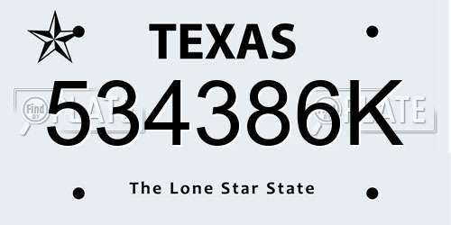 534386K Texas License Plate