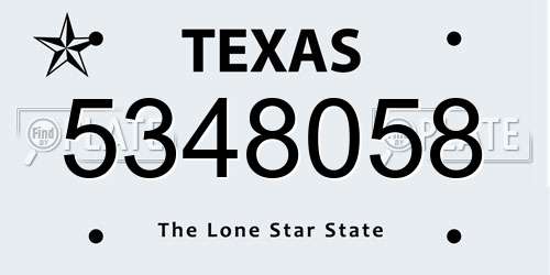 5348058 Texas License Plate