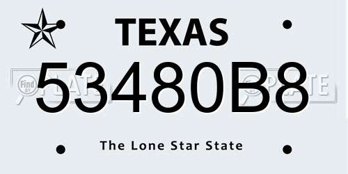 53480B8 Texas License Plate