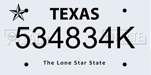 534834K Texas License Plate