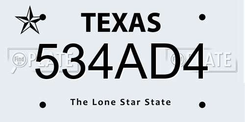 534AD4 Texas License Plate