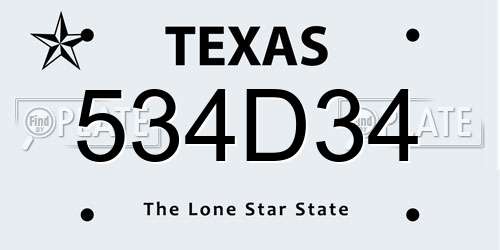 534D34 Texas License Plate