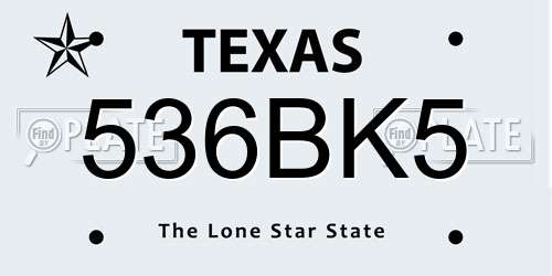536BK5 Texas License Plate