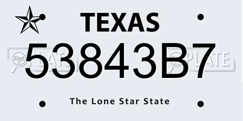 53843B7 Texas License Plate