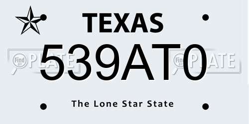 539AT0 Texas License Plate