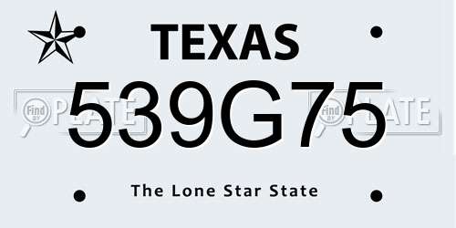 539G75 Texas License Plate